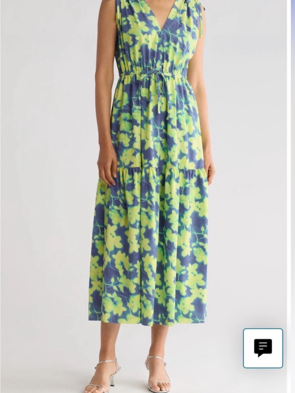 Calvin Klein Sleeveless V-Neck Maxi Dress in Lime and Navy Floral